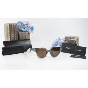 Saint Laurent SL185 Grey Logo Acrylic Round Sunglasses NWT Case